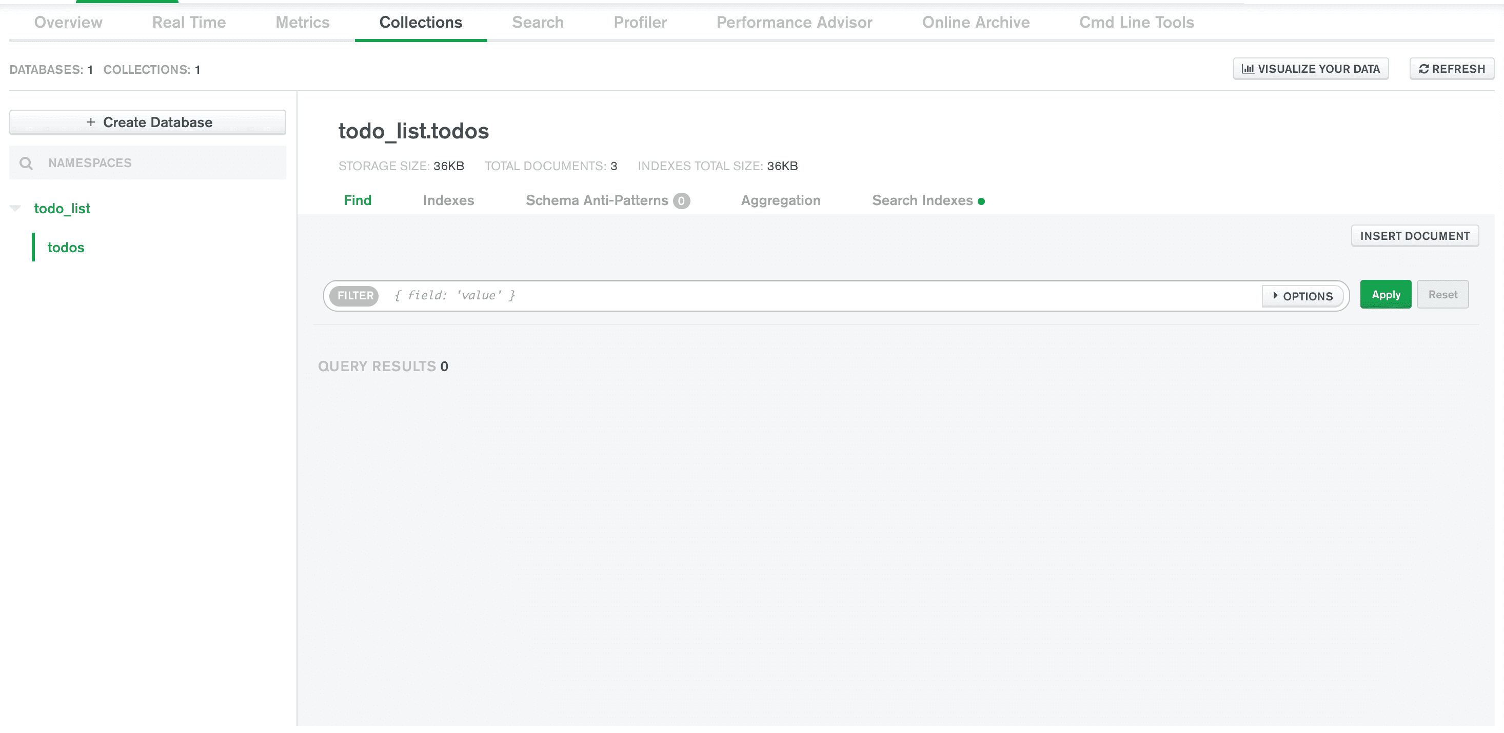 MongoDB Atlas Deleted Items