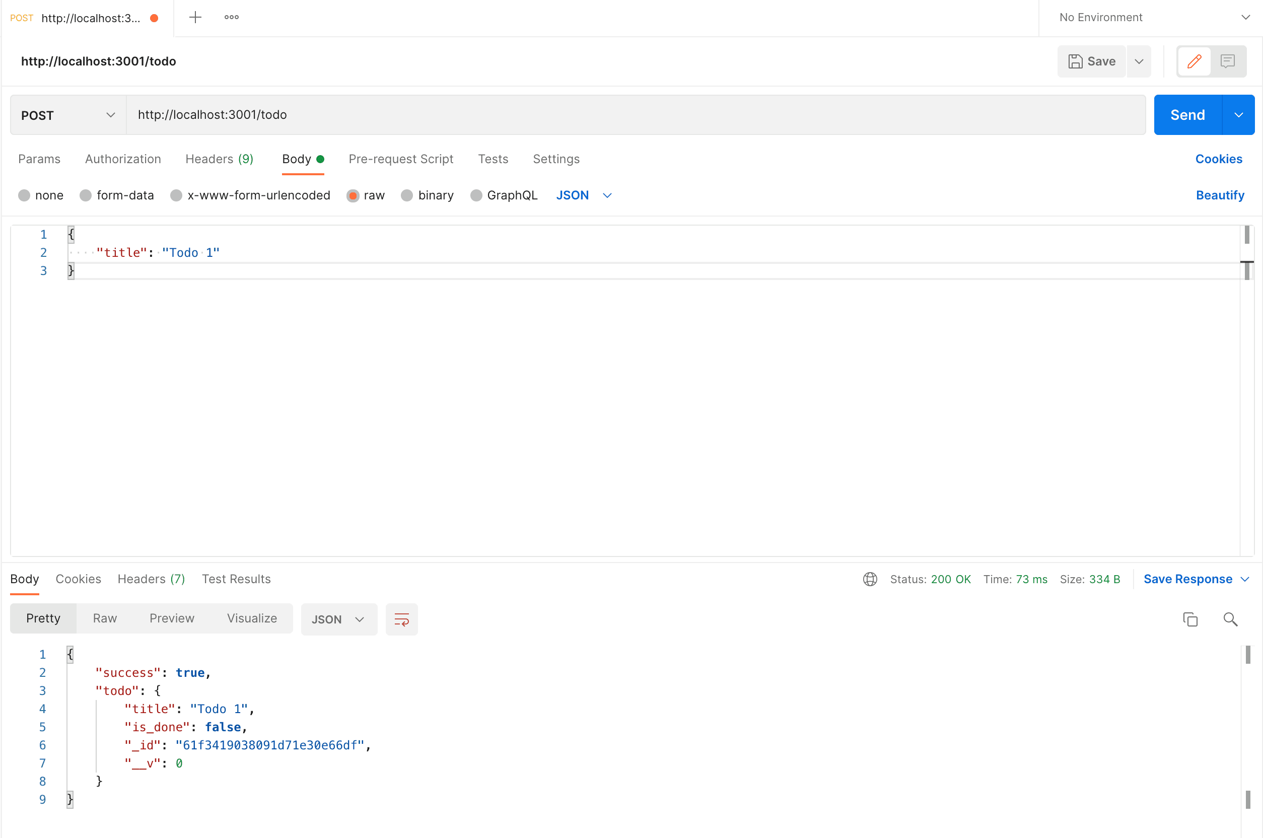 Postman Add Todo Success