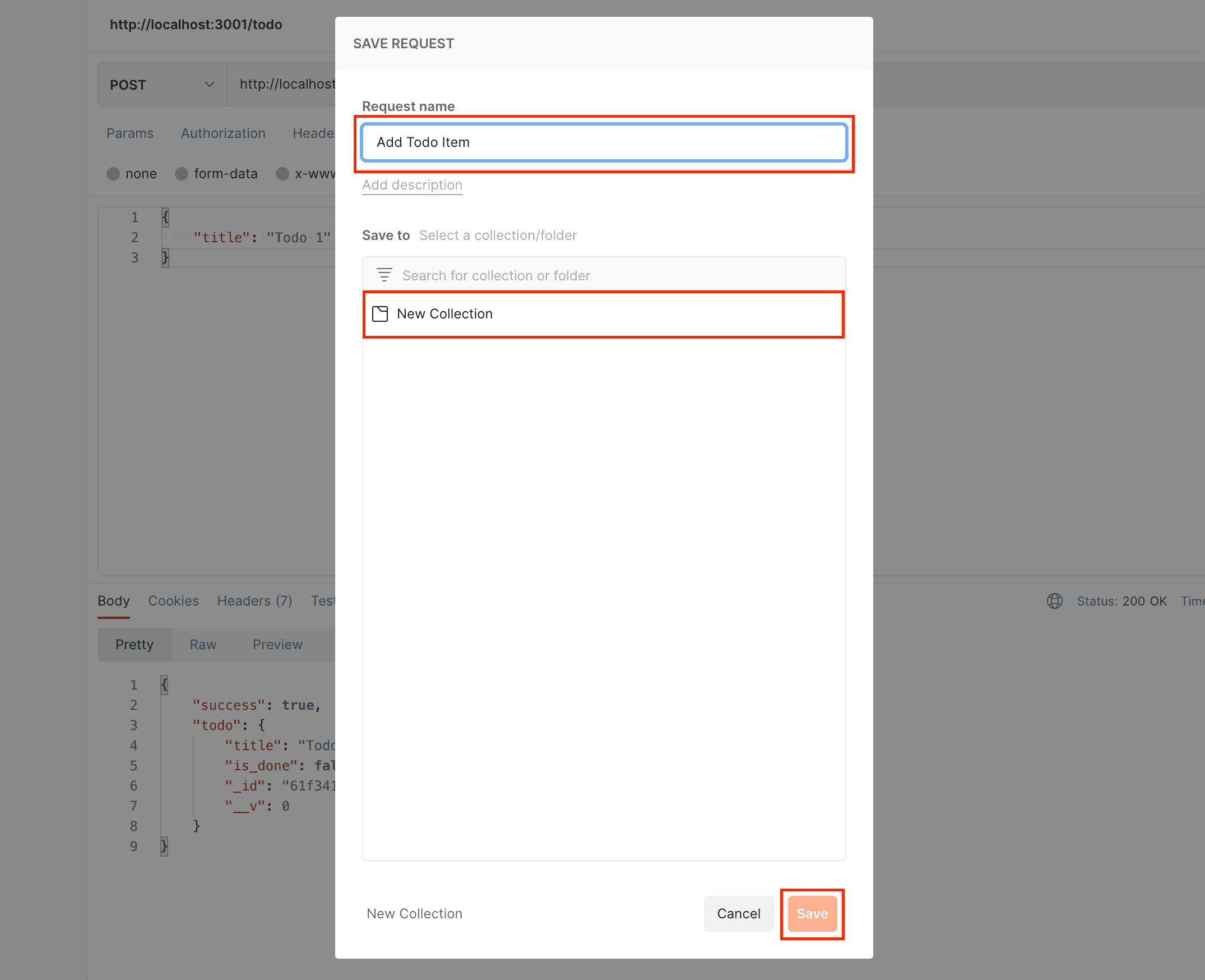 Postman Save Request Modal