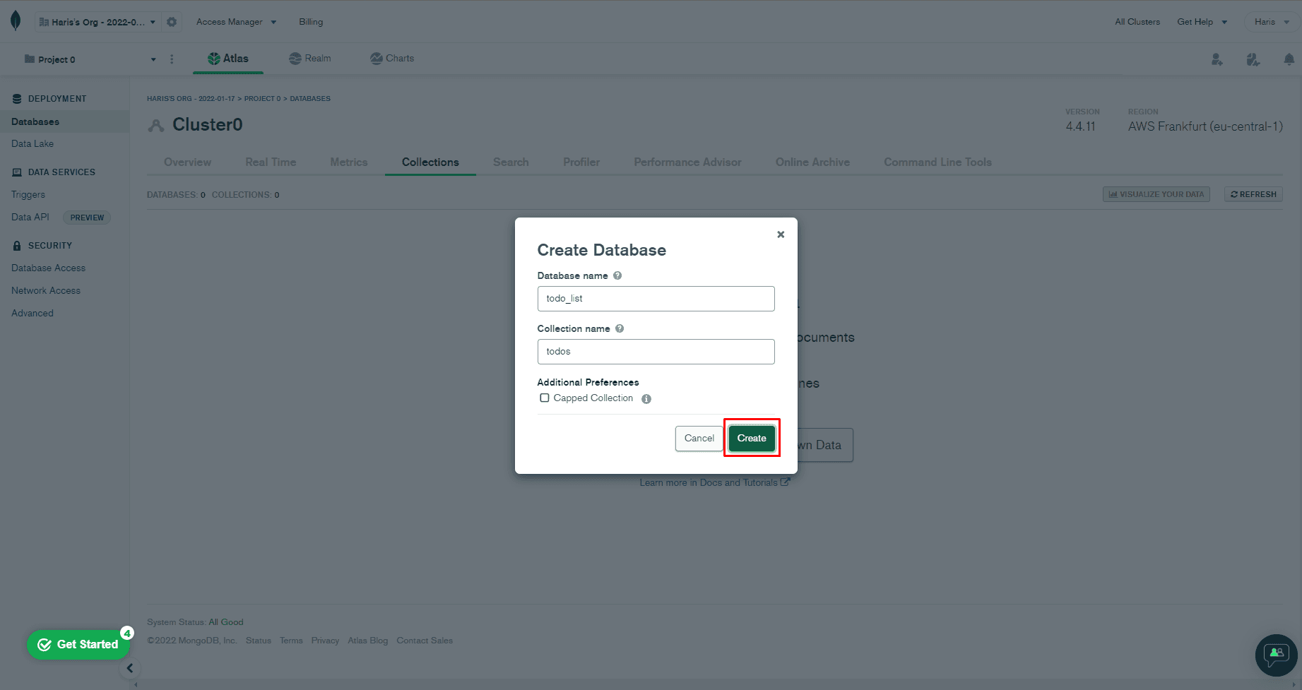 MongoDB Database Modal