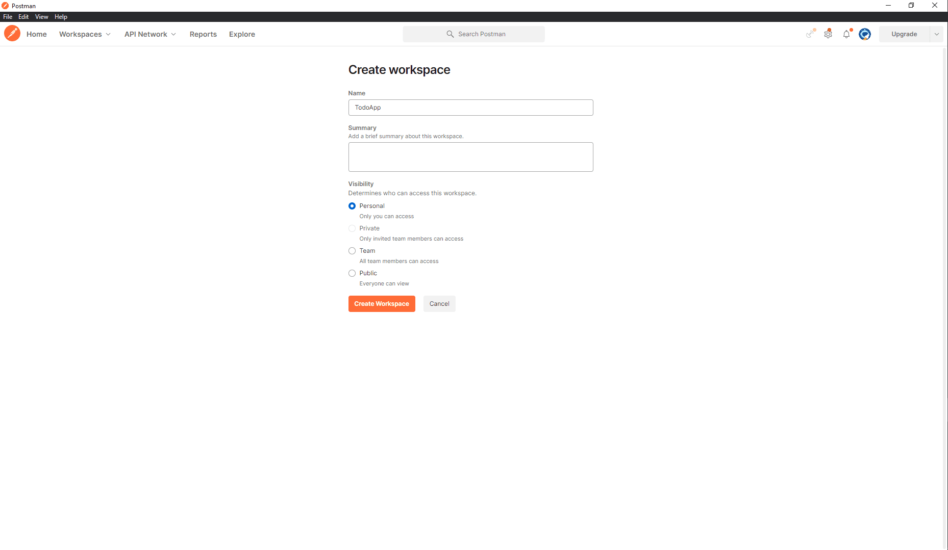 Postman Create Workspace