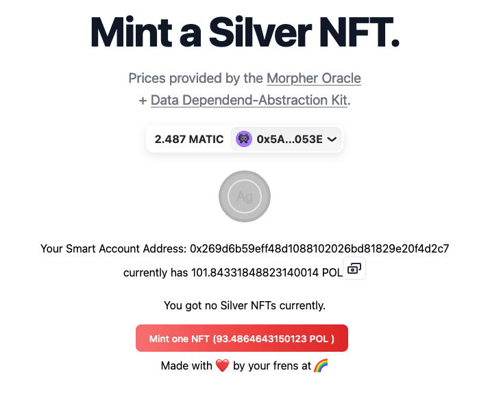 Website showing the live Oracle Preview Price