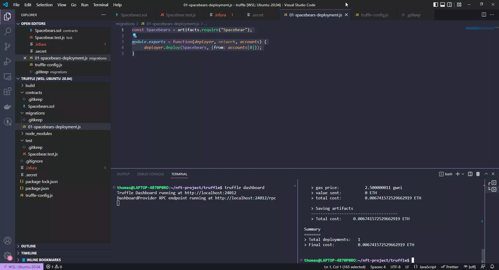 Deployed NFT Contract with Truffle Dashboard