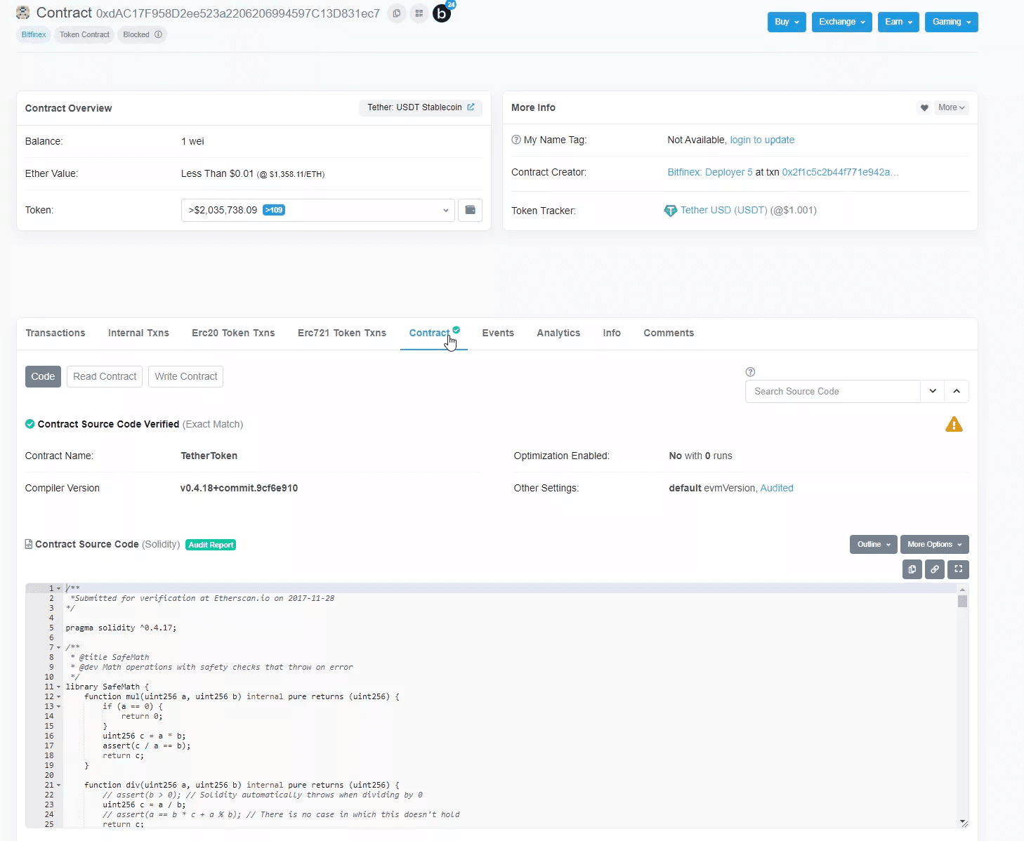 Source Code on Etherscan