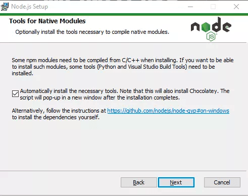 Nodejs install dialog