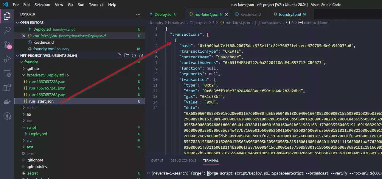 Broadcasted Transaction with foundry in run-latest.json