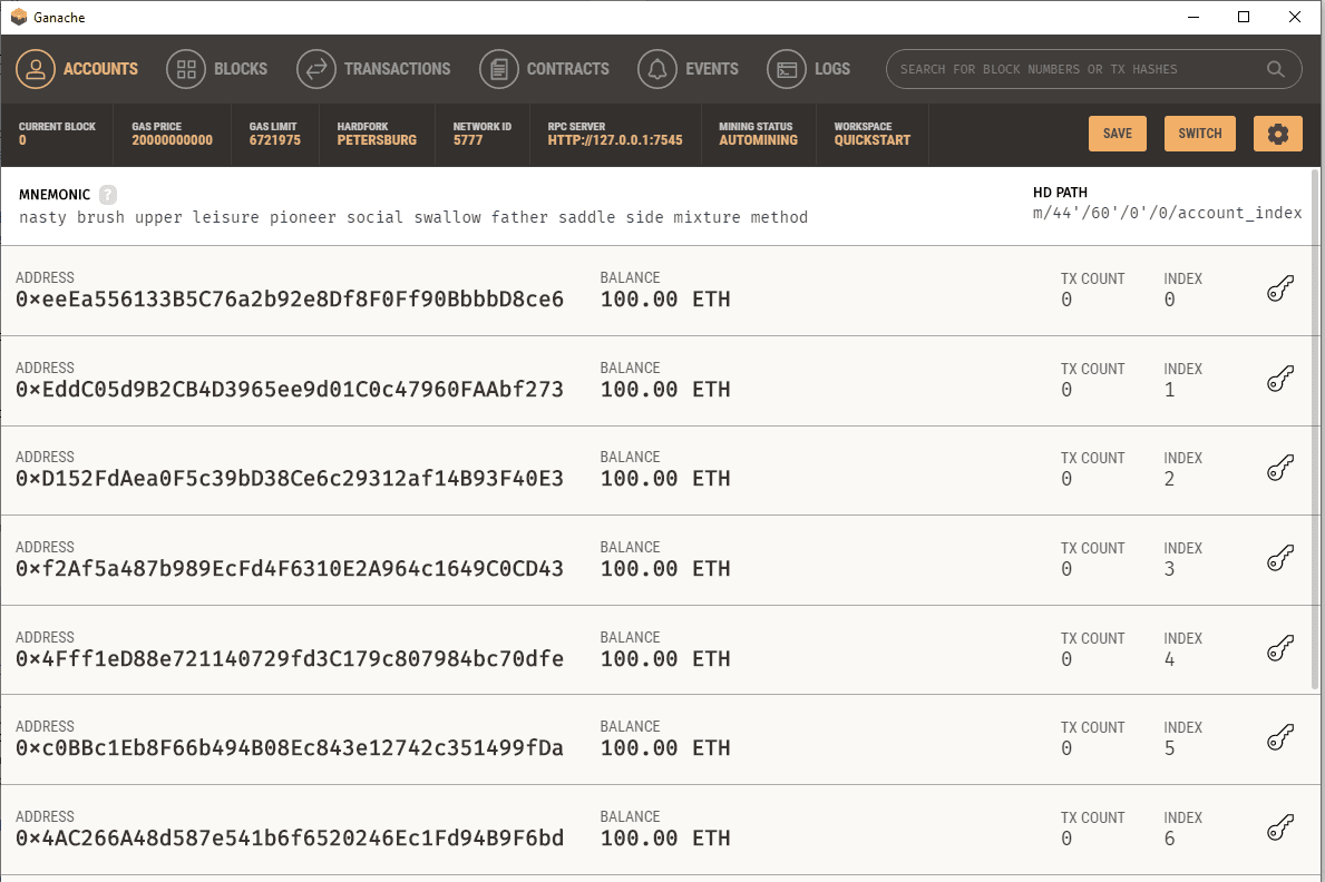 Ganache UI Output