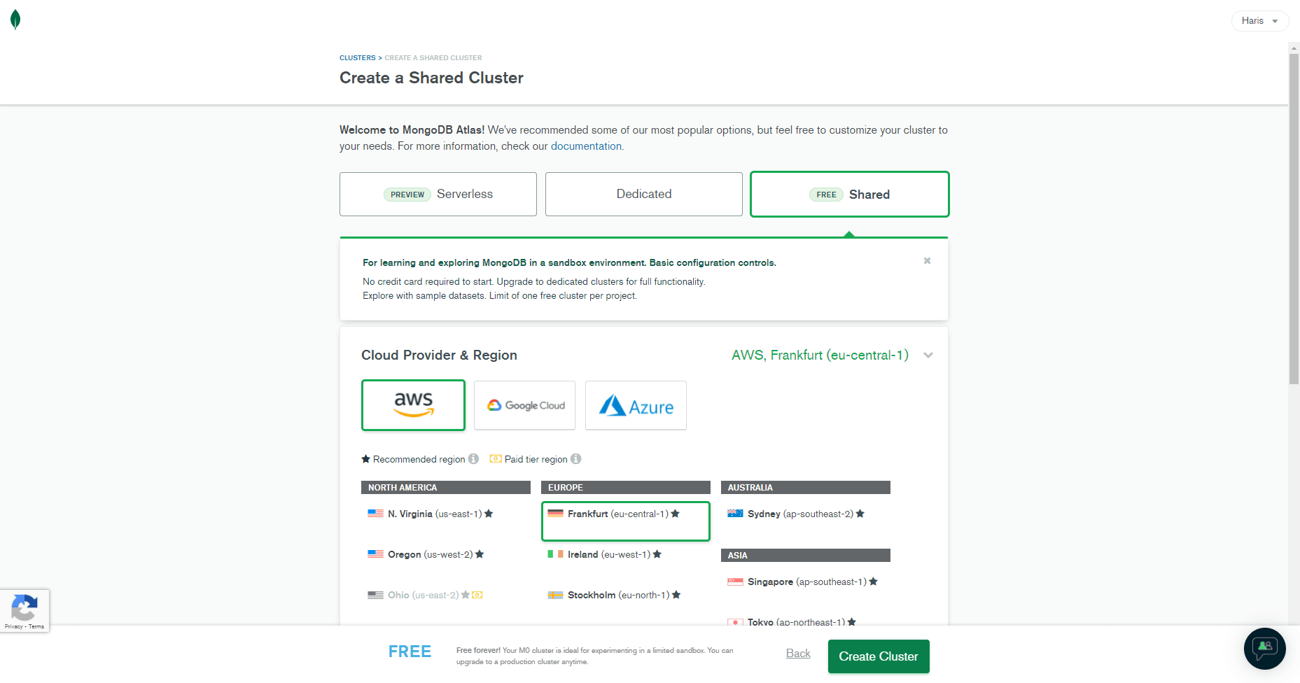 MongoDB Create Cluster