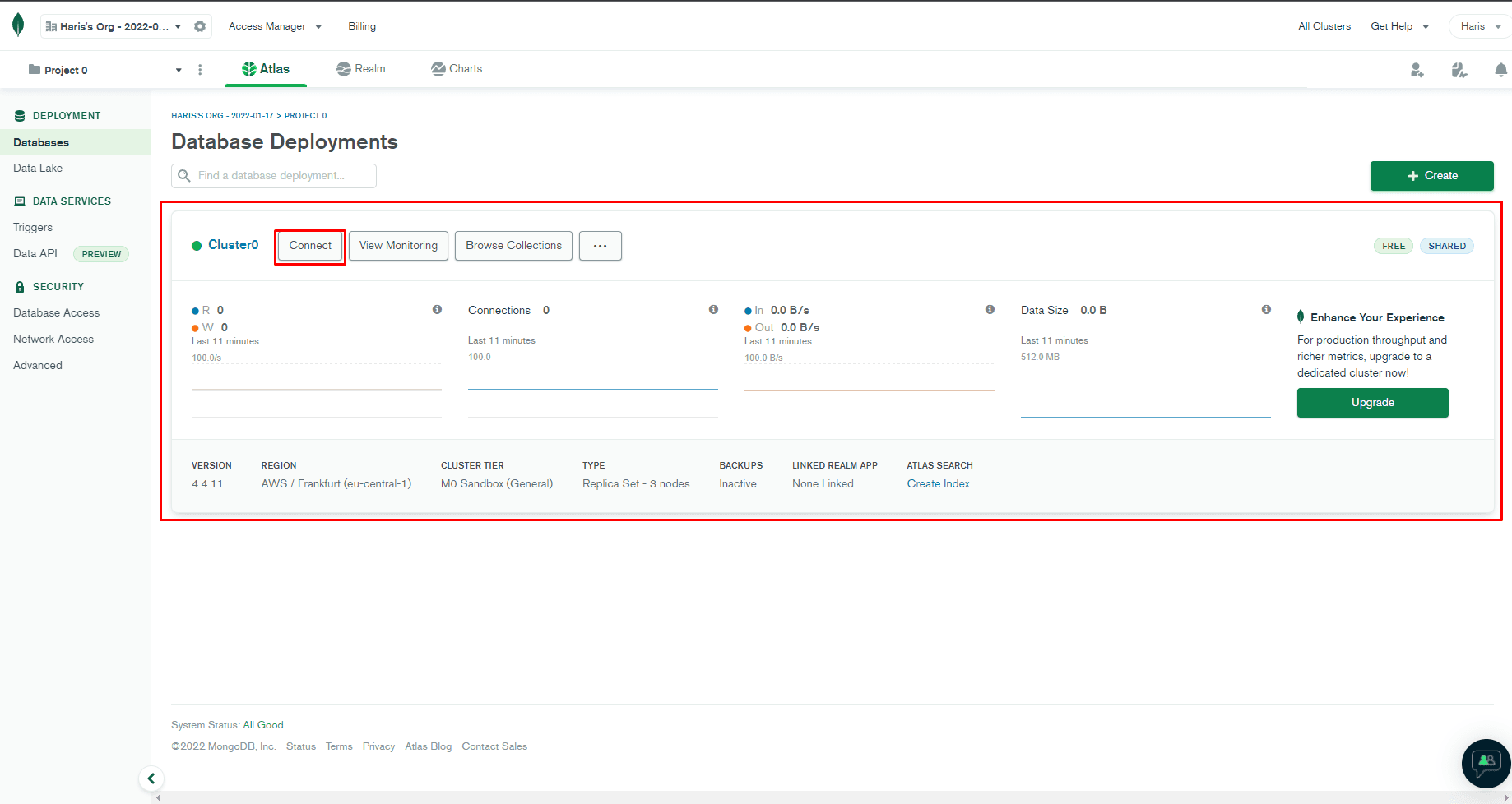 Cluster0 Connnect MongoDB